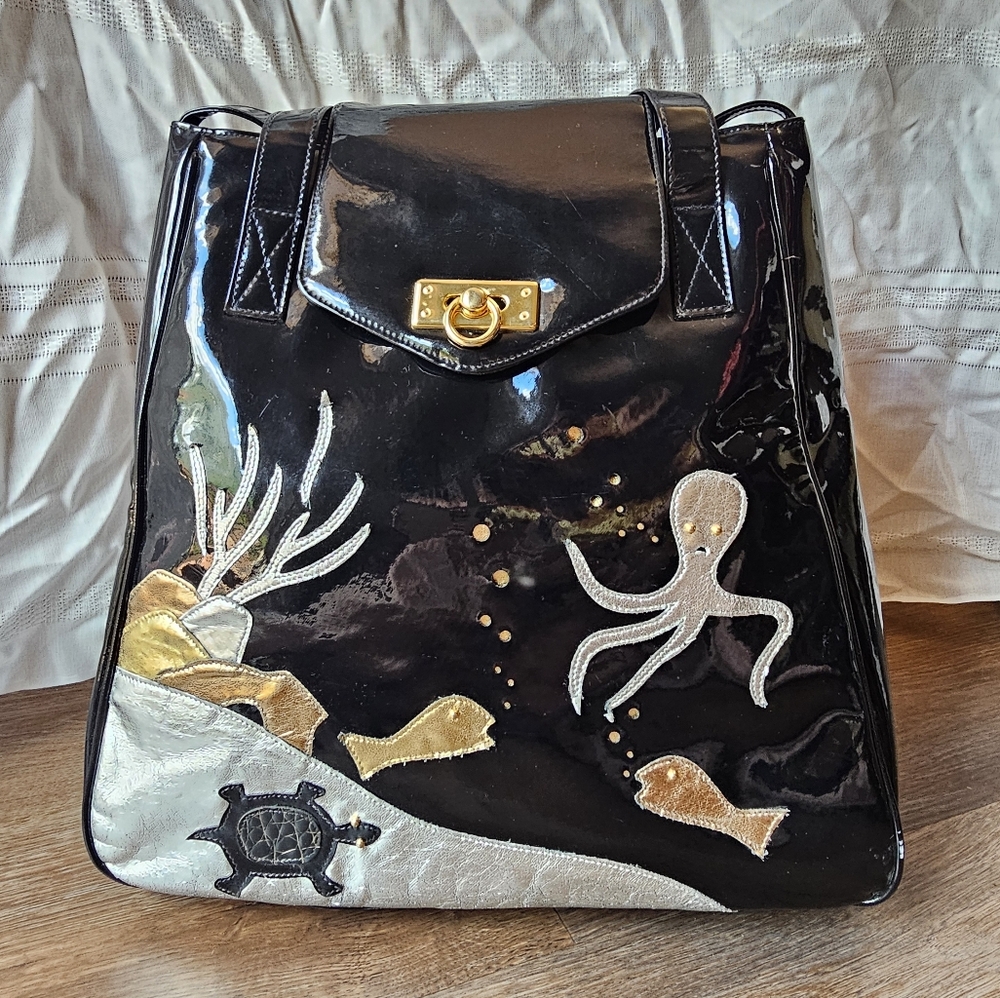 VIntage 80s 90s Magnum Novelty Purse Fish Sea Life Tote Bag Octopus Turtle